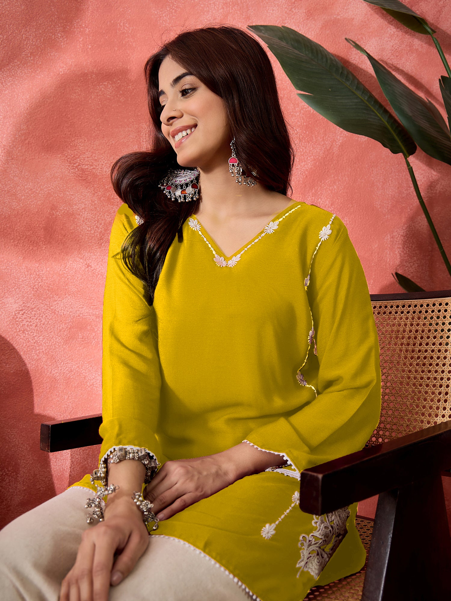 Women Embroidered Straight Short Kurti