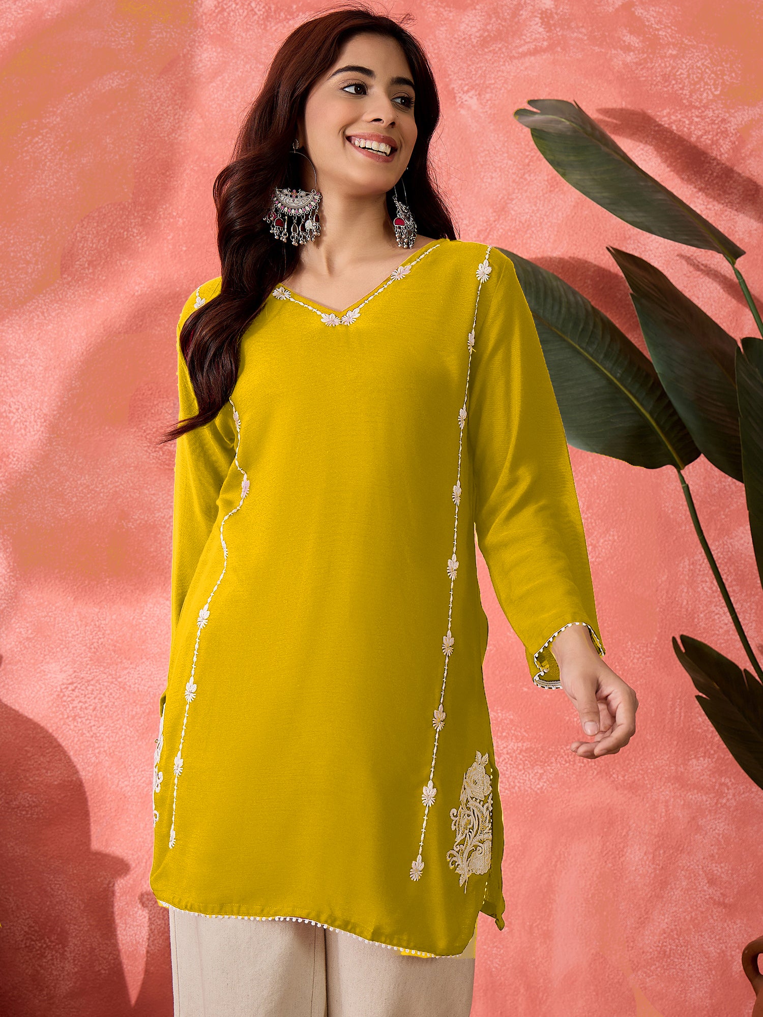 Women Embroidered Straight Short Kurti