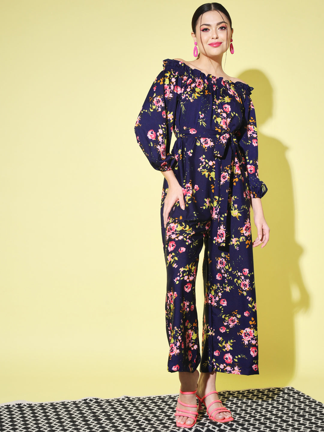 Women s One Piece Floral Print off Shoulder Jumpsuit X Small