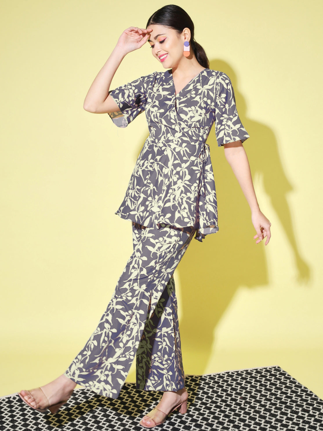 Women's Top with Pant Botnical Printed Co-ord Set