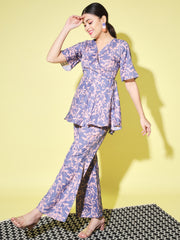 Women's Top with Pant Botnical Printed Co-ord Set