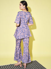 Women's Top with Pant Botnical Printed Co-ord Set