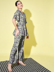 Women's Top with Pant Botnical Printed Co-ord Set