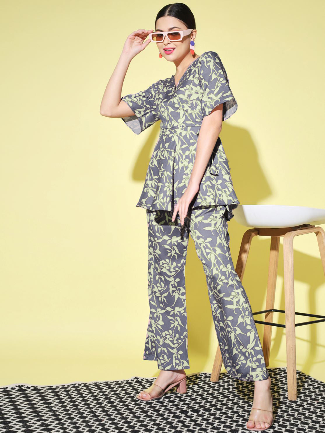 Women's Top with Pant Botnical Printed Co-ord Set