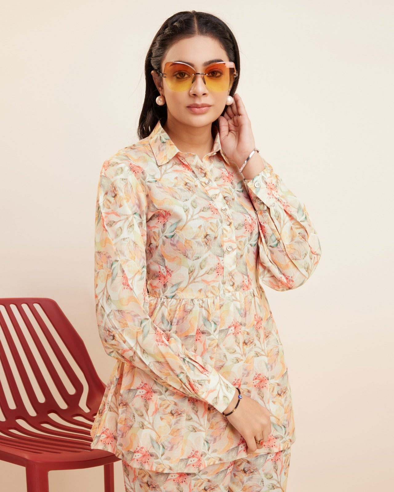 Floral printed Peplum style Kurti and Pant set