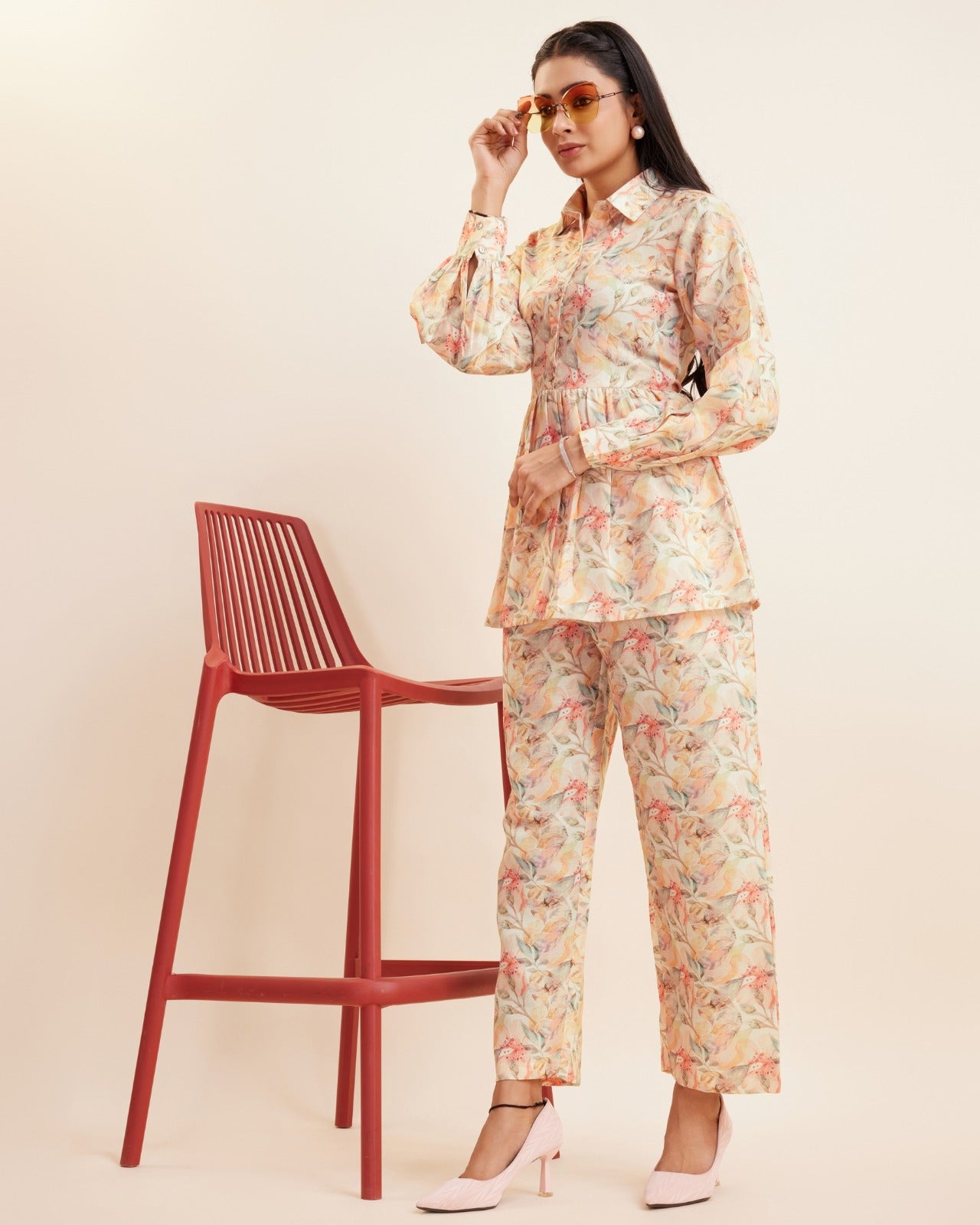 Floral printed Peplum style Kurti and Pant set