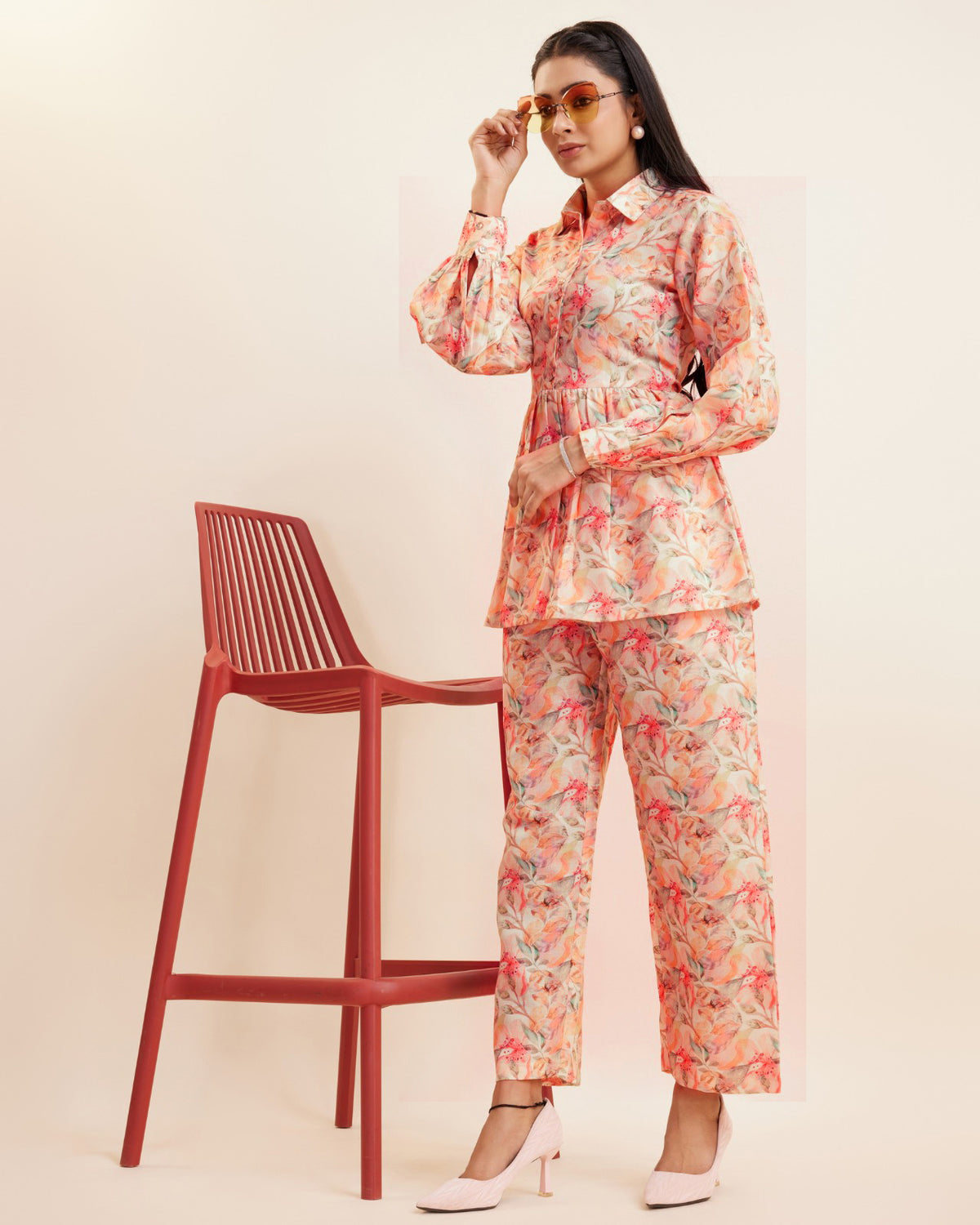 Floral printed Peplum style Kurti and Pant set