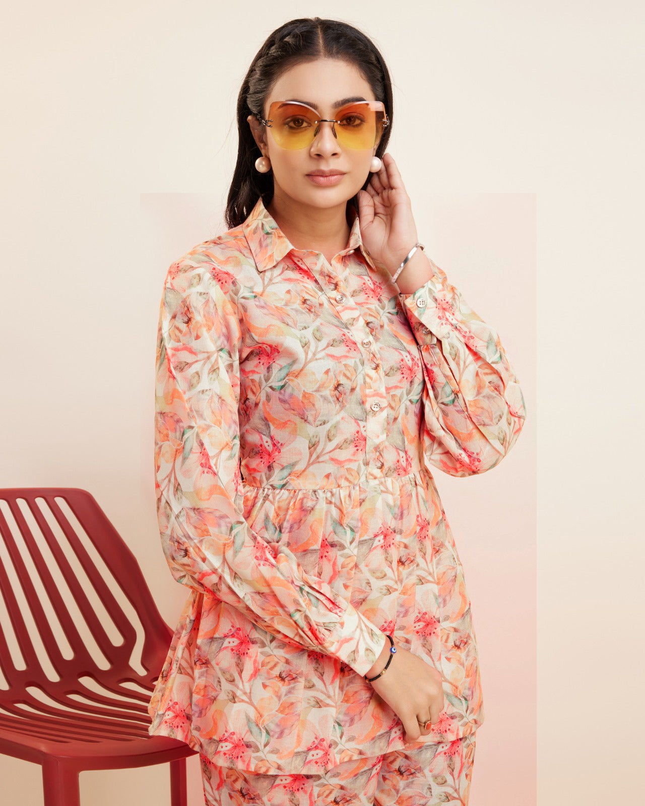 Floral printed Peplum style Kurti and Pant set