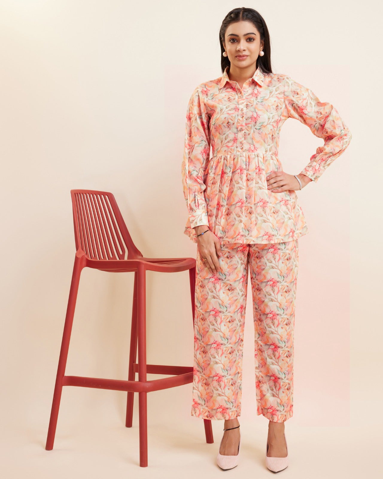 Floral printed Peplum style Kurti and Pant set