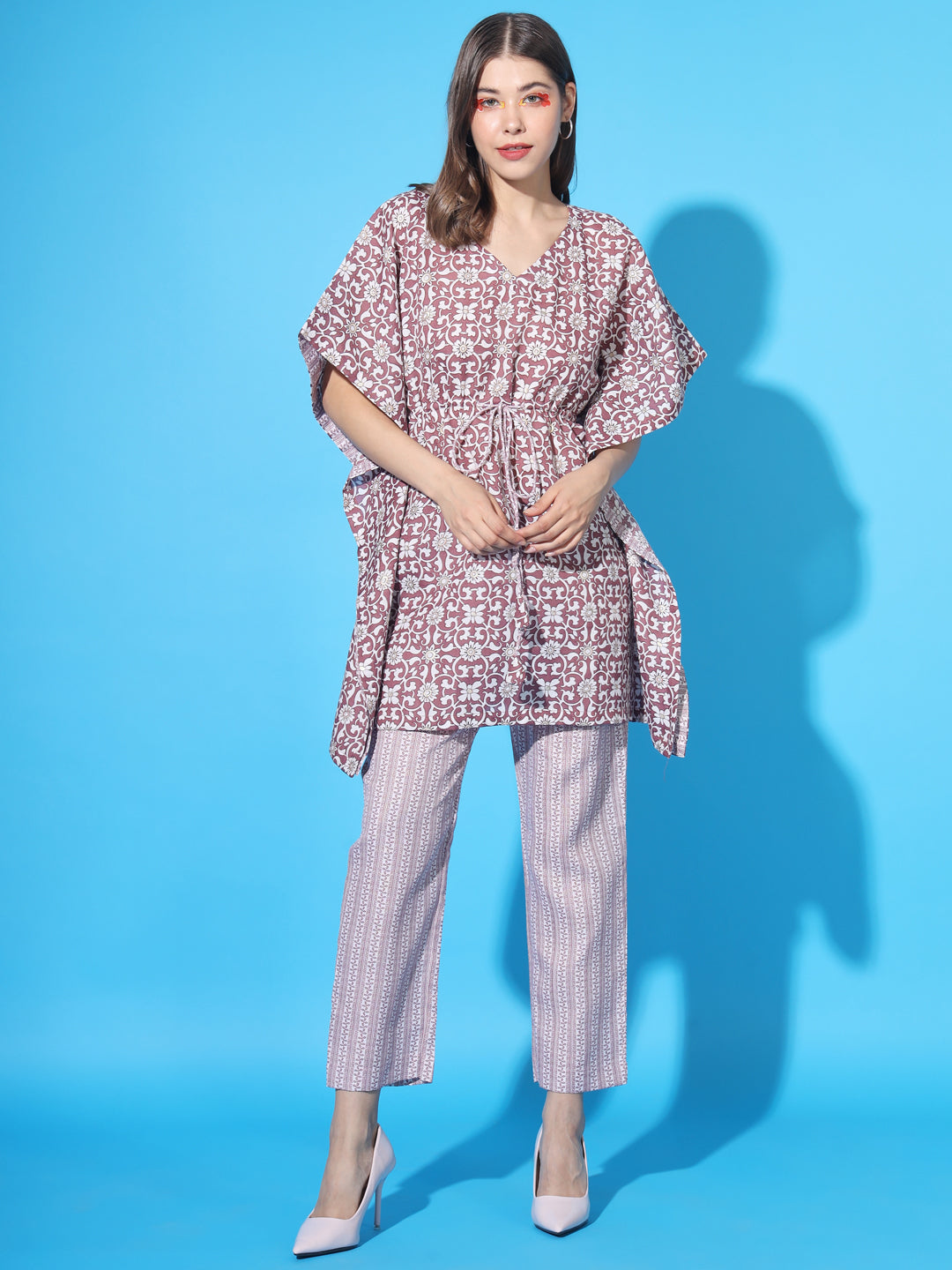 Women's Printed Short Straight Kaftan and Pant Set