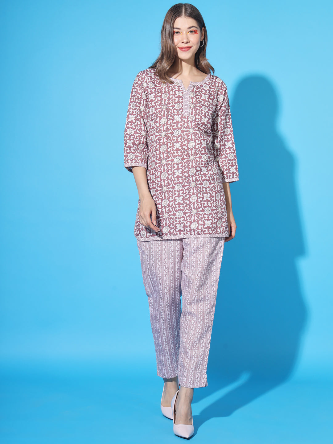 Women's Printed Short Straight Kurta and Pant Set