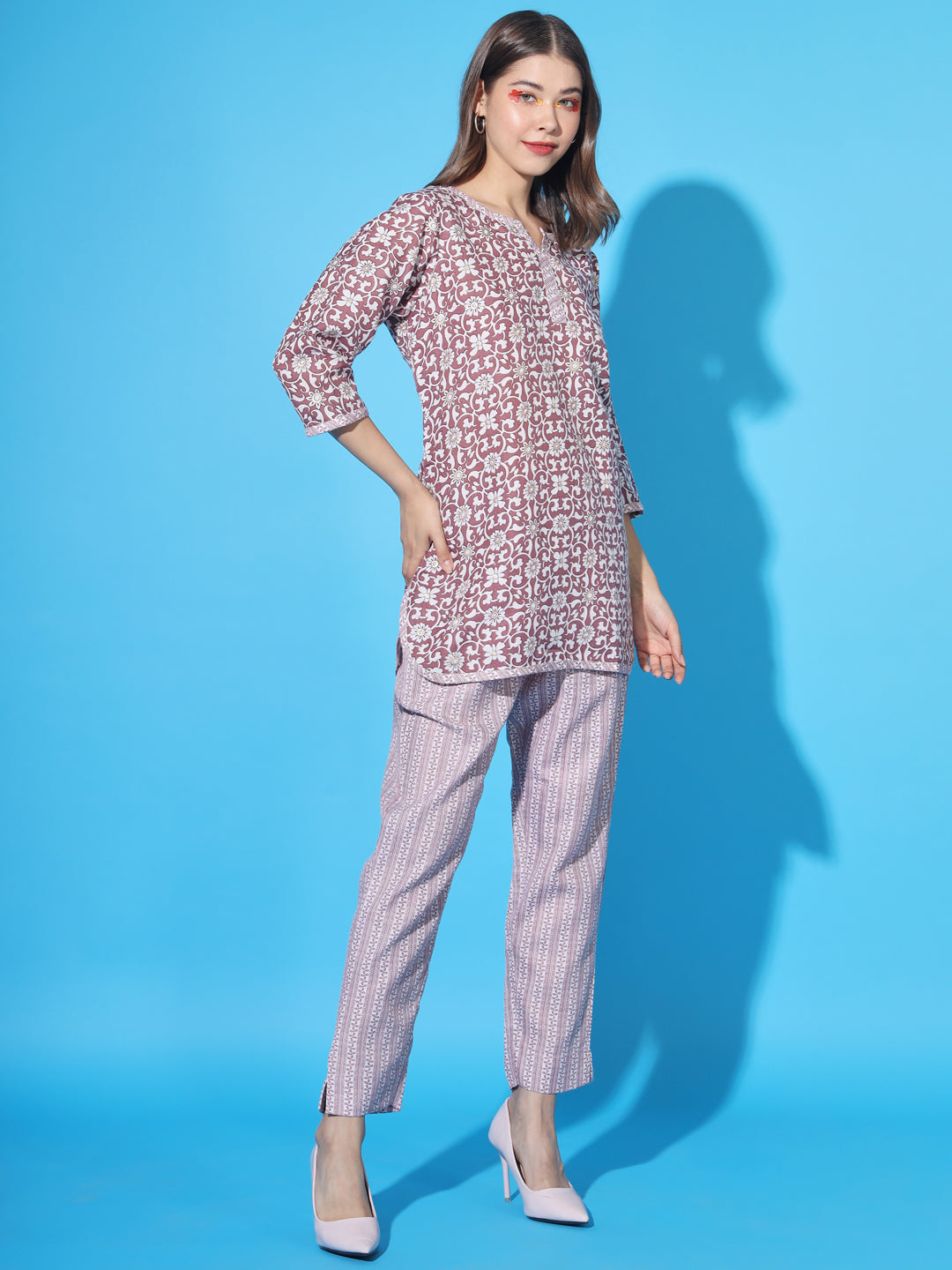 Women's Printed Short Straight Kurta and Pant Set